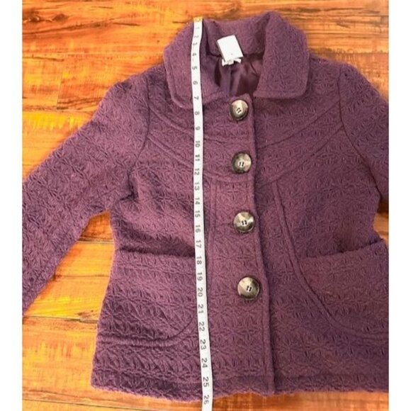Sashimi Women Y2K Office Purple Textured Wool-Blend Button-Up Fitted Jacket M - Picture 8 of 8